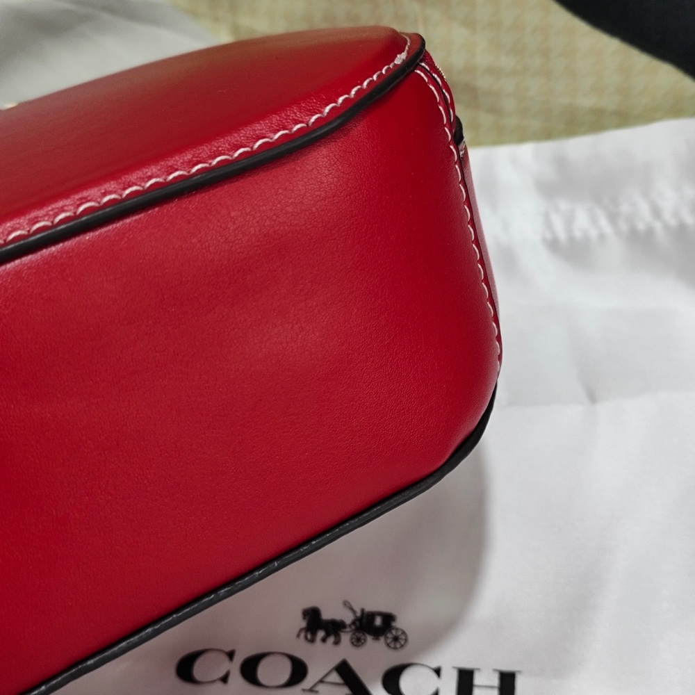 Coach Red Leather Ear-Accent Round Crossbody - Picture 3 of 7